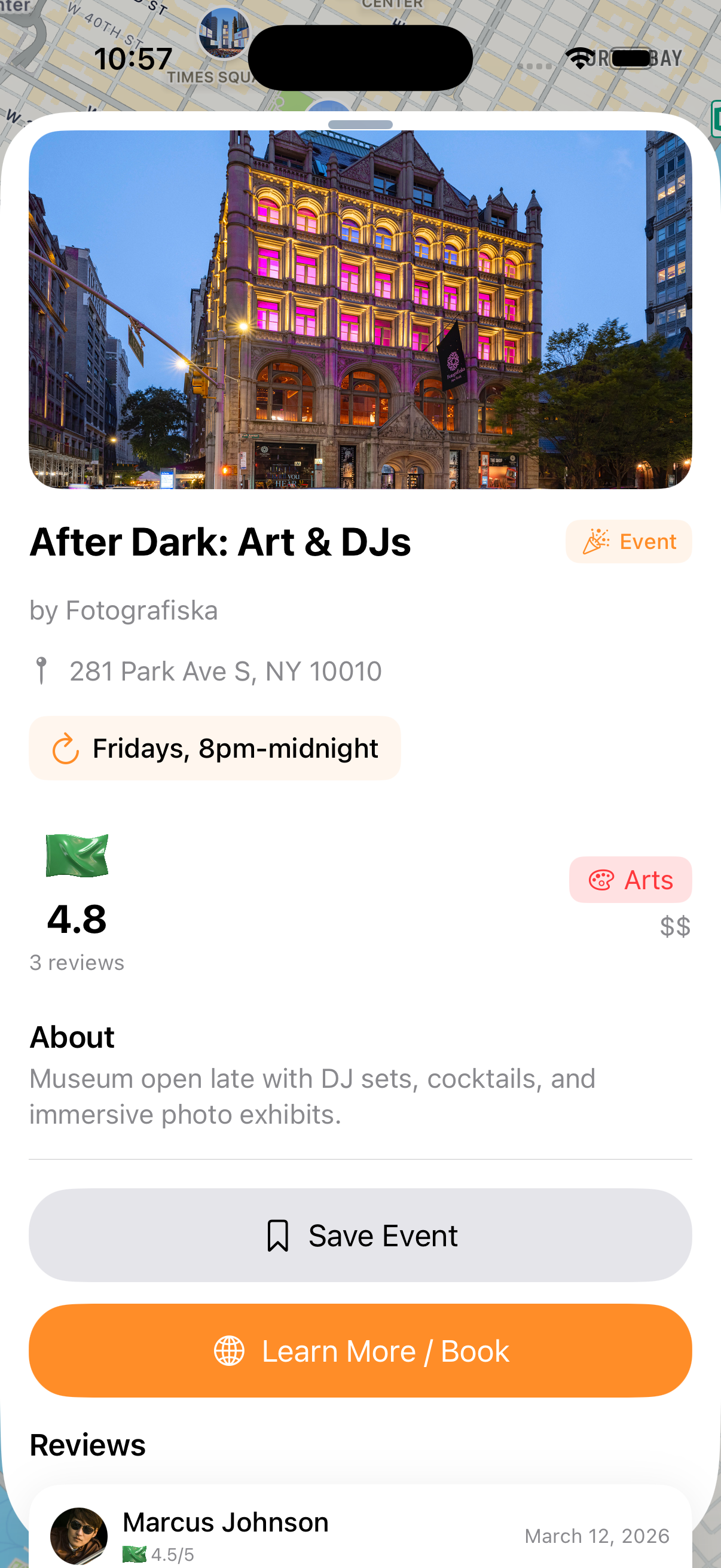Events map with emoji pins